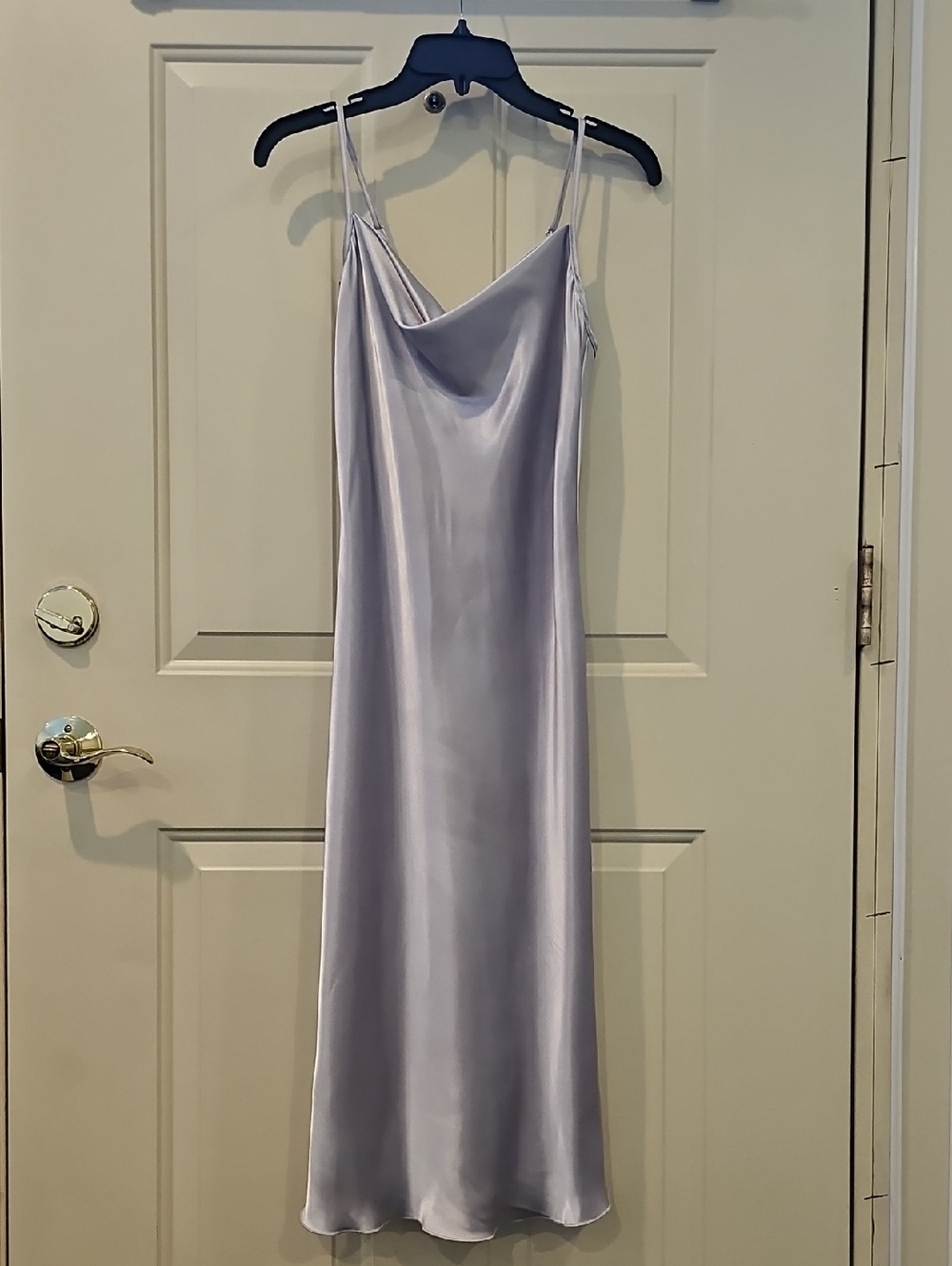 Satin Cowl Slip Dress in Silver